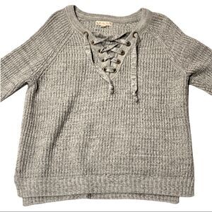 It's Our Time Gray Chunky Knit Lace-up Sweater